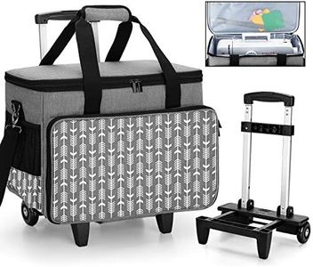 Yarwo Detachable Rolling Sewing Machine Carrying Case, Trolley Tote Bag with Removable Bottom Wooden Board for Most Standard Sewing Machine and Accessoriess, Gray with Arrow