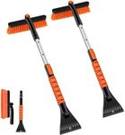 Odoland 2 Pack 33" Extendable Snow Brush with Detachable Ice Scraper for Car Windshield with Foam Grip and 360° Pivoting Brush Head for Christmas Car Auto Truck SUV, Orange