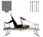 WINDFOOT Foldable Pilates Reformer Workout Machine for Home and Gym, Pilates Exercise Machine with Jump Board and 5 Color Cords, Up to 300 lbs Weight Capacity (Gray)