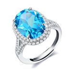 Adjustable Silver Color Light Blue CZ Oval Engagement Rings for Her, Oval Cubic Zirconia Crystal Split Shank Ring Wedding (Split shank-Light blue)