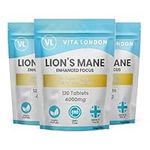 Lions Mane Supplement 4000mg | 6 Month Daily Supply | Lion's Mane Mushroom Tablets High Strength Extract (Not Lions Mane Powder or Capsules) | Made in UK, Vegan