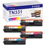 TN331 TN-331 4-Pack Toner Cartridge High Yield 1BK/C/M/Y Replacement for Brother TN 331 HL-L8250CDN HL L9200CDW/CDW MFC-L8600CDW MFC-L8850CDW MFC-L8650CDW MFC-L9550CDW DCP-L8400CDN Printer Ink