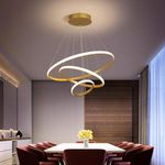 WHITERAY Modern Dimmable LED Chandelier Hanging Ceiling Pendant Light, 3 Ring with Height-Adjustable Pendant Light, Living Room, Bedroom, Dining Room Pendant Light(L-3 String Led (Gold))