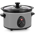 Andrew James Slow Cooker | 1.5L Family Sized Cooker Up To 6 Portions | Great For Batch Cooking | Tempered Glass Lid & Removable Ceramic Bowl | 3 Temperature Settings | 120w (1.5L, Grey)