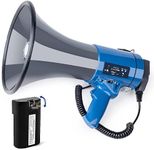 MyMealivos Megaphone with Siren Bullhorn 50 Watt Bullhorn Speaker with Detachable Microphone, Portable Lightweight Strap & 3.5mm Aux Input (Blue+Grey+Battery)