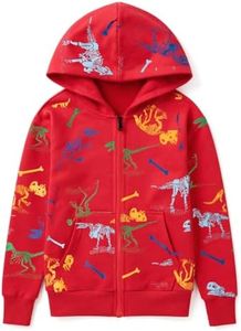 TLAENSON Boys Dinosaur Hoodies Zip Up Sweatshirts Kids Zipper Hooded Sweater Little Boys Dino Clothes Red Size 130/6-7 Years