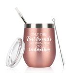 Godmother Gifts, The Best Friends Get Promoted to Godmother Wine Tumbler, Christmas Baby Pregnancy Announcement Gifts for Godmother Friends, 12 Oz Stainless Steel Insulated Tumbler with Lid, Rose Gold