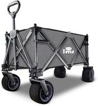 TMZ Collapsible Folding Wagon Cart, Outdoor Utility Garden Cart, Heavy Duty Camping Wagon with Removable Roof，Foldable Wagon for Sports, Shopping, Fishing and Beach,Grey