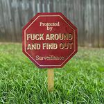 Fofetbfo Fuck Around and Find Out Yard Sign, Protected By Surveillance Sign, Outdoor Home Security Sign, Door Sign Wood Sign for Yard Garden Home Decor