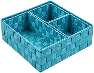 Posprica Woven Storage Baskets for Organizing, Small Black Baskets Cube Bin Container Tote Organizer Divider for Drawer, Closet, Shelf, Dresser, Set of 4(Aqua)