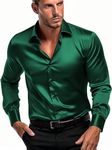 IndoPrimo Men's Classic fit Plain Satin Casual Shirt for Men Full Sleeve (in, Alpha, M, Green)