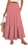 ANRABESS Womens Boho Maxi Skirts 2025 Summer Casual A-Line Flowy Swing Elastic High Waist Tiered Long Skirt with Pockets Red Floral X-Large