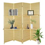 ECOMEX Room Divider with Shelves, Room Divider 4 Panel, Folding Screen, Room Dividers and Folding Privacy Screen, Portable Room Divider Screen for Home Office Studio Apartment Garage Natural