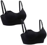 2 Pack Hands Free Pumping Bra - Nursing Bras for Maternity Breastfeeding Seamless Wirefree Push Up Bras Comfort Adjustable Wireless Pregnancy Sleep Bralette for Women Black