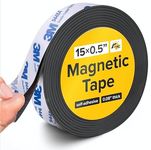 Flexible Magnetic Tape - 1/2inch x 15feet x Magnet Thickness 2mm, Adhesive Strip 9448 with Strong Self Adhesive - Ideal Magnetic Roll for Any Projects - Sticky Magnets for Fridge