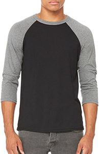 BELLA + CANVAS Three-Quarter Sleeve Baseball Tee (UK Size: 2XL) (Black/Deep Heather)