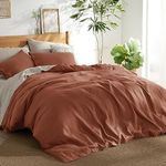 Bedsure Linen Duvet Cover Queen - Linen Cotton Blend Comforter Set, Soft & Cozy, 3 Pieces, 1 Duvet Cover 90x90 Inches and 2 Pillowcases, Burnt Orange Color Cooling Bedding, Comforter Sold Separately