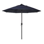 California Umbrella 9' Round Aluminum Market Umbrella, Crank Lift, Auto Tilt, Bronze Pole, Sunbrella Navy Fabric