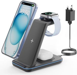 GEEKERA Wireless Charger Stand, 3 in 1 Wireless Charging Station for iPhone 16/15/14/13/12/11/Pro Max/XS/XR/X/8, Fast Charging Stand for Apple Watch 2-Ultra, Docking Station for AirPod 4/Pro/3/2-Black