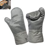 Kitchen Oven Gloves for Man Woman, Gray Double Sided Non Slip Silicone Oven Mitts for Grilling/Cooking/Baking/Barbecue, With Hanging Loop Machine Washable, One Size Fits All