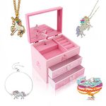 ZOOWING Kids Musical Wooden Jewelry Storage Box Gifts with Unicorn/Princess Ballerina Jewelry Sets-Unicorn4