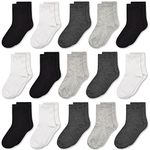 GENTABY Socks Boys Kids Black Sports Girls Socks Toddler Elastic White Gray Socks 10-13 Years 15 Pairs Size 9-12/12-3