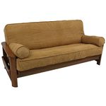 Blazing Needles Solid Microsuede Double Corded 8" to 9" Futon Cover Set with 2 Bolster Pillows (Set of 3), Full, Saddle Brown