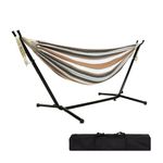 Goutime 9Ft Double Hammock with Detachable Stand Includes Portable Carrying Bag Loadable 550LB (250kg) (Brown&White)