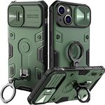 Nillkin Armor iPhone 14 Plus Case, [Built in Rotatable Kickstand & Camera Cover] Shockproof Hard Plastic Back & Soft Silicone Bumper Wireless Charging Phone Case for iPhone 14 Plus 6.7'' Green