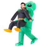 Rafalacy Inflatable Alien Costume for Adult Green Alien Holding Human Costume Funny Halloween Blow up Costume Space Fancy Dress(Adult) (Alien-02)