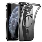 Magnetic Clear for iPhone 11 Case with MagSafe [Integrated Camera Cover Glass] [Original iPhone Exterior] Silicone Cover Slim Thin [Non-Yellowing] Anti-Fingerprint Scratch Wireless Charging