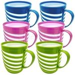 MAKREL Unbreakable Lightweight Plastic Drinking Cups for Camping, Kids Party, Travel & Outdoor Tea Coffee Mugs BPA Free with Handle (Striped, Pack of 6)