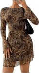 MakeMeChic Women's Leopard Print Dress Y2k Backless Mesh Bell Sleeve Mini Cheetah Print Dress Brown Tiger Print XX-Large