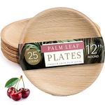 brheez Palm Leaf Plates 25 Pack - 12 inch, Like Bamboo Plates Disposable Biodegradable & Compostable Plates - Disposable Plates for Party, Paper Plates Heavy Duty Comparable