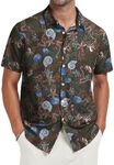 NUOKESASI Mens Casual Hawaiian Shirt,Short Sleeve Button Down Shirt,Printed Aloha Summer Beach Shirt, Brown Seahorse, Large