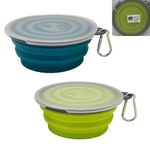 Medium Collapsible Dog Bowl 23oz,2 Pack Portable and Foldable Pet Travel Bowls with 2 Carabiners & Lids for Dogs Cats and Small Animals (Blue+Green+Grey, 650ml)