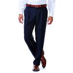 Haggar Men's Repreve Stria Gab Pleat Front Dress Pant,Navy,36x34