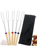 Marshmallow Roasting Sticks Wooden Handle YQBOOM 5Pcs Extendable Smores Sticks Stainless Steel Telescoping Smores Skewers for Fire Pit Kit for Campfire BBQ Multicolor