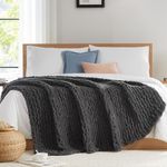 L'AGRATY Chunky Knit Blanket Throw: 72''x84'' Chenille Chunky Knitted Throw Blanket for Bed Couch - Handmade Thick Big Cable Knit Blanket - Large Chunky Crochet Blanket for Home Decor(Dark Grey)