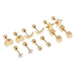 COMBR 6 Pairs Female Stainless Steel Ball Screw Back Earrings Star Ear Studs For Women