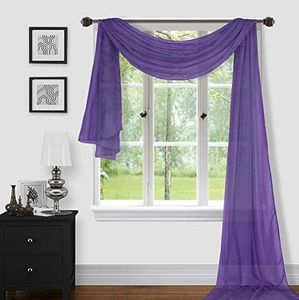Sapphire Home Window Scarf Valance Curtains - Extra Long Sheer Valances for Windows - Voile Swag Curtains for Living Room, Kitchen, and Bedroom Decor, Weddings, Events - 54" x 216" - 1 pc - Purple