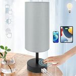 Yarra-Decor Bedside Lamp with USB Port - Touch Control Table Lamp for Bedroom 3 Way Dimmable Nightstand Lamp with Round Grey Fabric Shade for Living Room, Dorm, Home Office (LED Bulb Included)