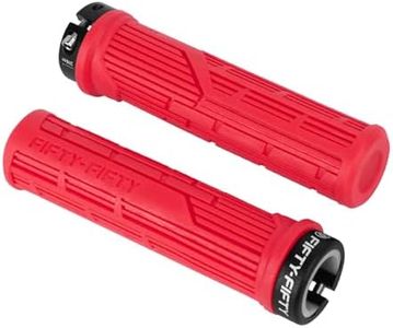 FIFTY-FIFTY Mountain Bike Grips, Single Lock-on MTB Handlebar Grips, Soft and Comfortable, Non-Slip Locking Bicycle Handle for All Mountain, Enduro, Downhill (Red)