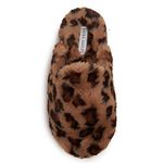 Laura Ashley Scuff Slippers, Plush Animal Print Slip-Ons for Women with Memory Foam Insole, Brown, Large