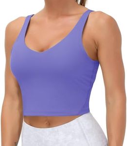 Women’s Longline Sports Bra Wirefree Padded Medium Support Yoga Bras Gym Running Workout Tank Tops(Bright Purple, Medium)