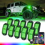 Xprite Wide Angle Bluetooth RGB LED Rock Lights Kit, Multicolor Neon Lighting Footwell Underglow Kits w/Wireless Remote, Compatible Off-Road Trucks Cars UTV ATV SUV RZR Motorcycles Boats 10 PCS