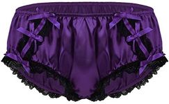 iEFiEL Mens Shiny Satin Ruffled Lace Trim Feminine Panties Sissy Briefs Knickers Briefs Underwear Dark Purple X-Large