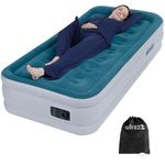 airzzZ Slumber Plus Air Bed - Single High Raise Flocked Non Slip Mattress - Inbuilt Electric Pump - Quick Self Inflation & Deflation - Camping,Hiking, Caravan, Guest Bed - Comes With Carry Bag