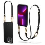 CYRILL Spigen Classic Charm Back Cover Compatible for iPhone 13 Pro (Faux Leather + TPU + Poly Carbonate + Crossbody Strap) - Black
