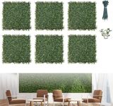 Flybold Grass Wall Panels Pack of 6 - Artificial Boxwood Panel and Greenery Backdrop for Indoor and Outdoor Decor - Durable High-Density Polyethylene, Easy Installation with Cable Ties - 20x20 Inches